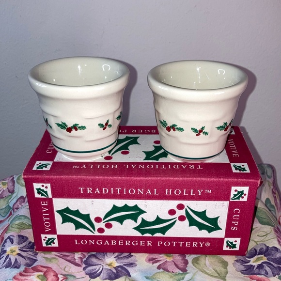 Longaberger Other - Longaberger traditional Holly Votive Cups Pottery Made in USA quantity 2